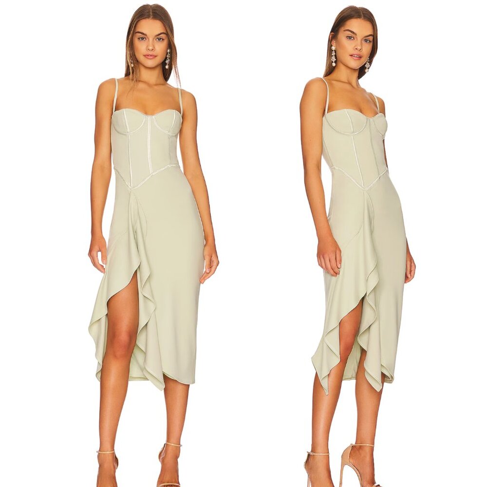 Katie May Doutzen Midi Dress in Sage Light Green Medium M